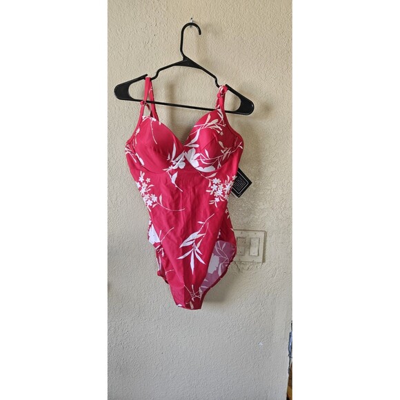 Shape Fx Tummy Control One Piece Swimsuit Size 16 Red Floral NWT - Picture 1 of 5